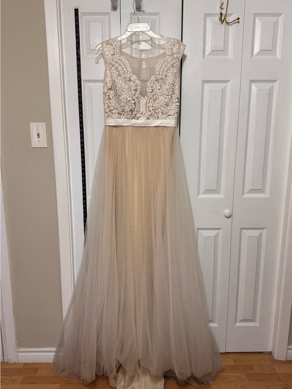 Ivory Lace & Champagne Tulle A-Line Gown